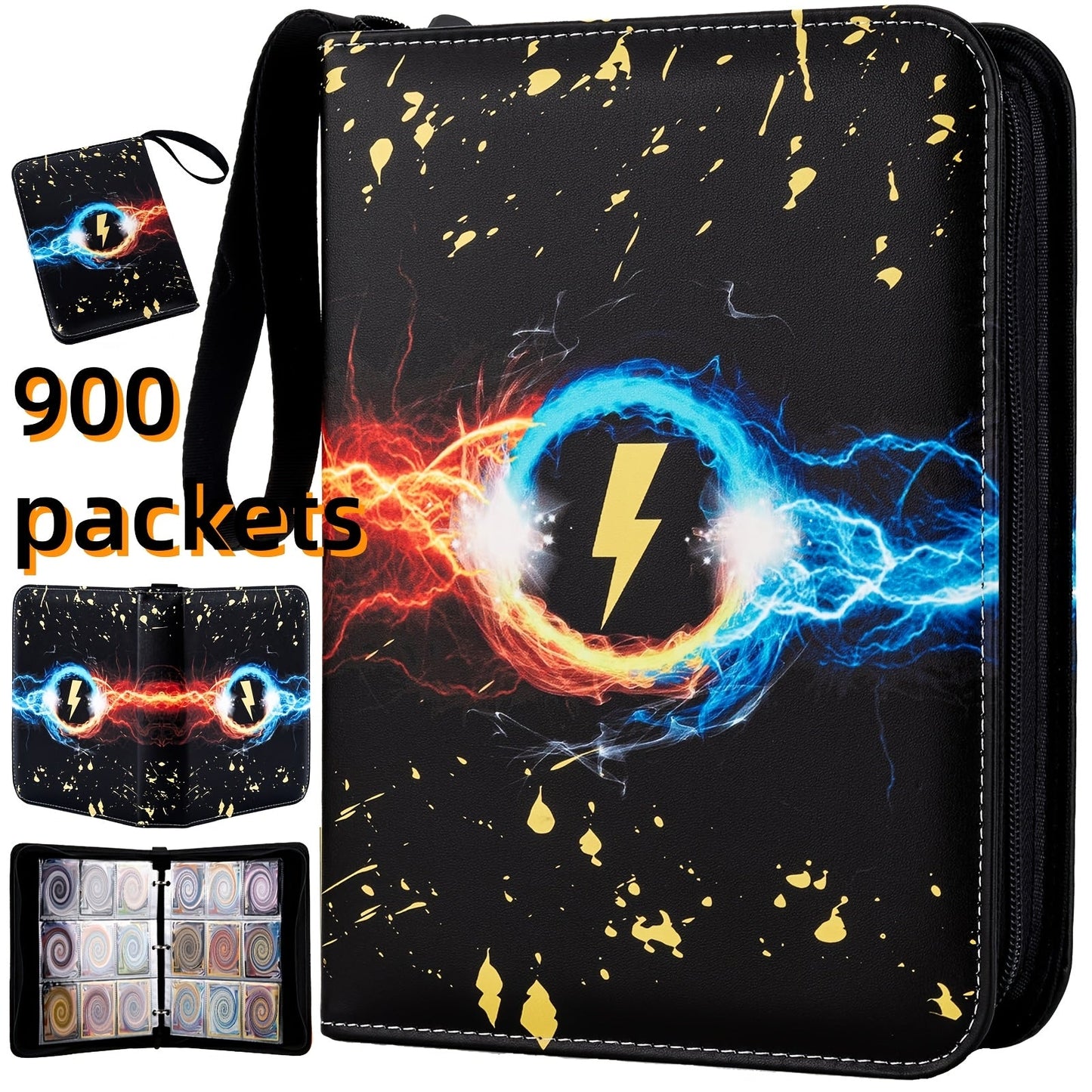 Trading Card Binder 900 Pocket Album – 9-Pocket 3-Ring Card Holder with 50 Removable Sleeves, Waterproof PU Leather for MTG, Pokemon, Sports Cards & TCG Collectors