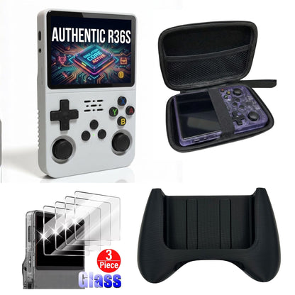 R36S Retro Handheld Game Console ArkOS 3.5" IPS Screen 64GB 128GB – Portable Emulator Gaming Device USB-C 10Hr Battery, Black White Purple, Classic Retro Gaming Gift for Kids Adults