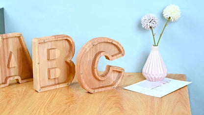 Wooden Letter Penny Bank – Alphabet Coin Bank Savings Box for Kids & Adults, Personalized Money Bank Birthday Gift, A to Z Initial Letter Bank