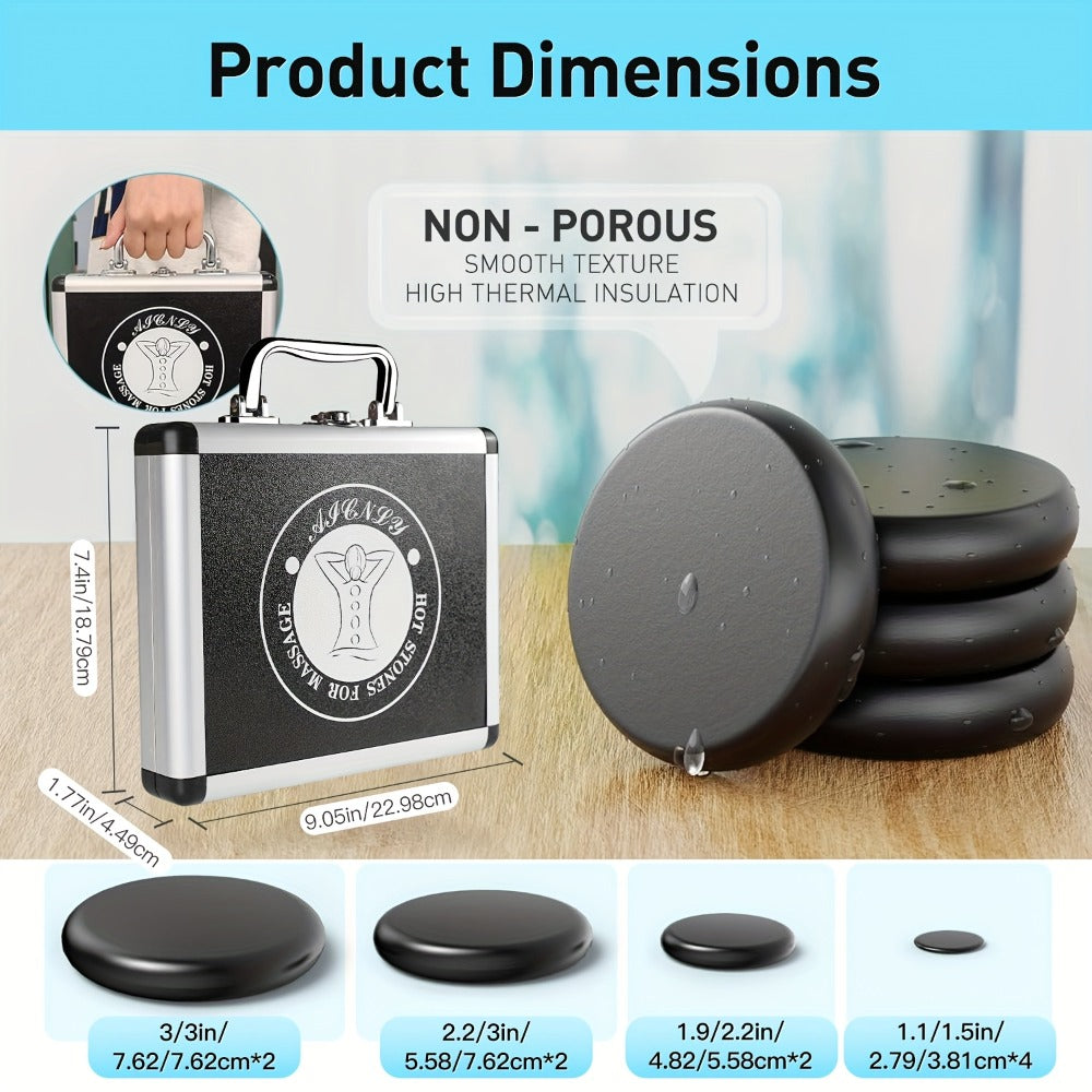 Basalt Hot Stone Massage Kit 10 Pcs with Heater Temperature Control Professional Spa Stones Set for Full Body Back Neck Legs Muscle Relief Therapy at Home or Salon
