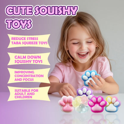 Cat Paw Squishy Fidget Toy 6pcs – Colorful Taba Fufu Squeeze Paw Handmade Soft Sticky Sensory Toys for Kids & Adults, Party Favor Pack for Christmas Easter Halloween Valentine's Day