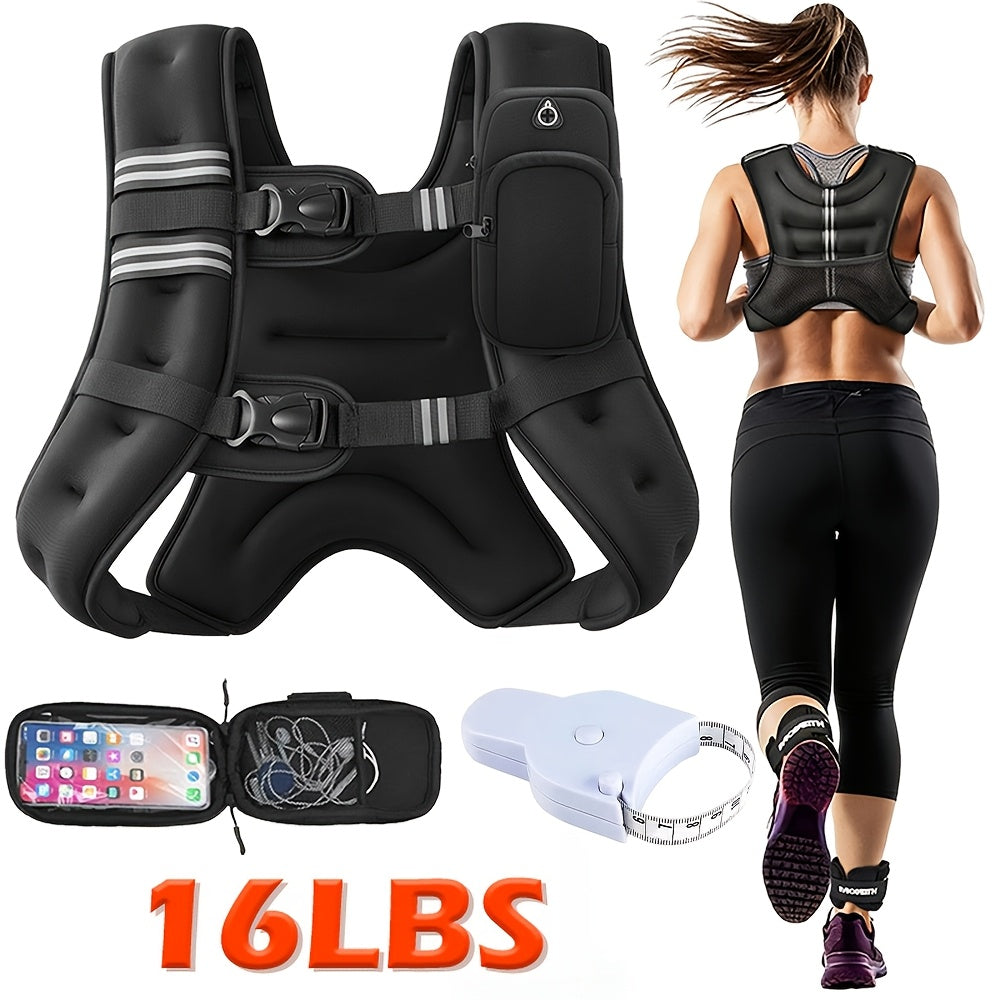 Weighted Vest for Running & Strength Training – Slim Fit Reflective Design with Phone Pouch, Snap-On Unisex Weight Training Vest for Gym, Core Strength & Bone Health, 8 / 12 / 16 lb Options