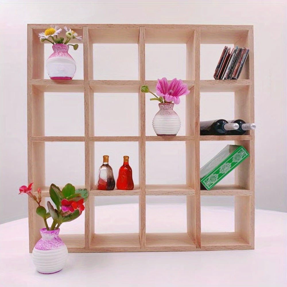 Dollhouse Miniature Display Cabinet 1:12 Scale 16-Compartment Modern Storage Shelf Organizer – Miniature Furniture Accessory for Dollhouse Room Decor Diorama Collectors Ages 14+ Multiple Colors