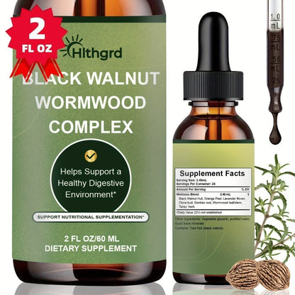 Wormwood Black Walnut Clove Liquid Drops – Herbal Gut Cleanse & Digestive Support Complex with Gentian Root & Tansy | Orange Flavor | 2 fl oz | Fast-Absorbing Formula for Women & Men