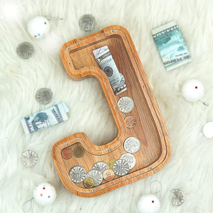 Wooden Letter Penny Bank – Alphabet Coin Bank Savings Box for Kids & Adults, Personalized Money Bank Birthday Gift, A to Z Initial Letter Bank