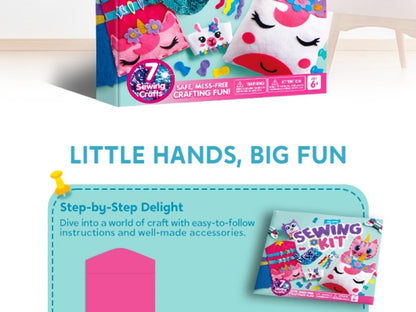 Kids Sewing Kit for Beginners 7 Felt Craft Projects – Pre-Punched Holes Safe Needles Mini Pillow Keychain Card Holder Cup Sleeve, STEM Life Skills Gift for Girls Boys Ages 6 7 8 9 10