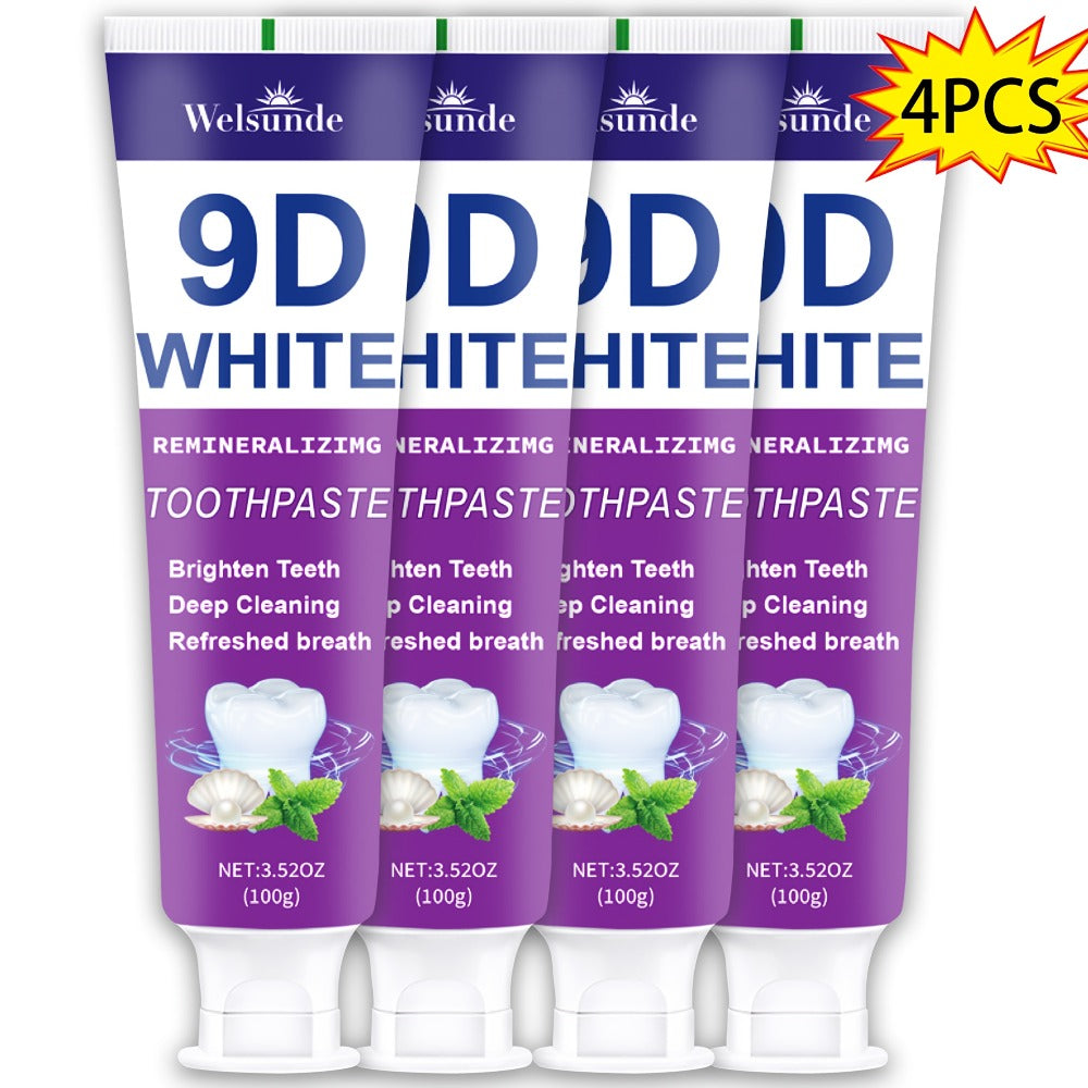 Remineralizing Toothpaste 4-Pack – 9D Purple Hypoallergenic Formula with Essential Oils, 400g Deep Cleaning Whitening Toothpaste for Sensitive Teeth, Gentle Gum Care & Fresh Breath, Daily Home & Travel Oral Hygiene