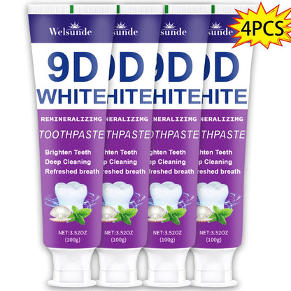Remineralizing Toothpaste 4-Pack – 9D Purple Hypoallergenic Formula with Essential Oils, 400g Deep Cleaning Whitening Toothpaste for Sensitive Teeth, Gentle Gum Care & Fresh Breath, Daily Home & Travel Oral Hygiene