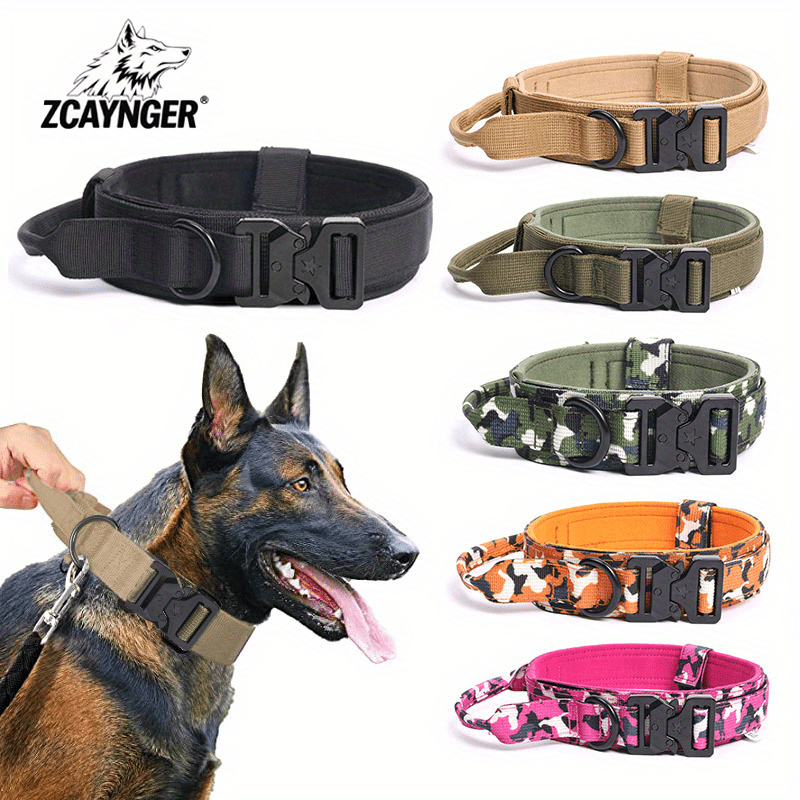 Tactical Dog Collar with Handle Quick-Release Metal Buckle Heavy Duty Nylon Wide Fit for Training Outdoor Adventures Medium Large Dogs M L XL 6 Colors