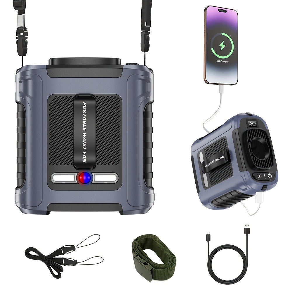 Wearable Neck Fan Rechargeable 10000mAh, 5-in-1 Portable USB Fan 22000RPM Brushless Motor, 5 Wind Speeds, LED Power Indicator, Built-in Flashlight, Hands-Free for Camping Hiking Fishing Outdoor Indoor