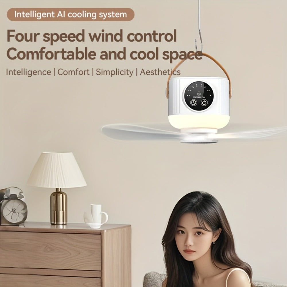 Camping Fan with Light & USB Rechargeable | Portable Outdoor Tent Fan with Tripod Stand, Detachable Blades, Adjustable Speed & Brightness for Camping, Bedroom, Dormitory & Travel Use – Silent Operation