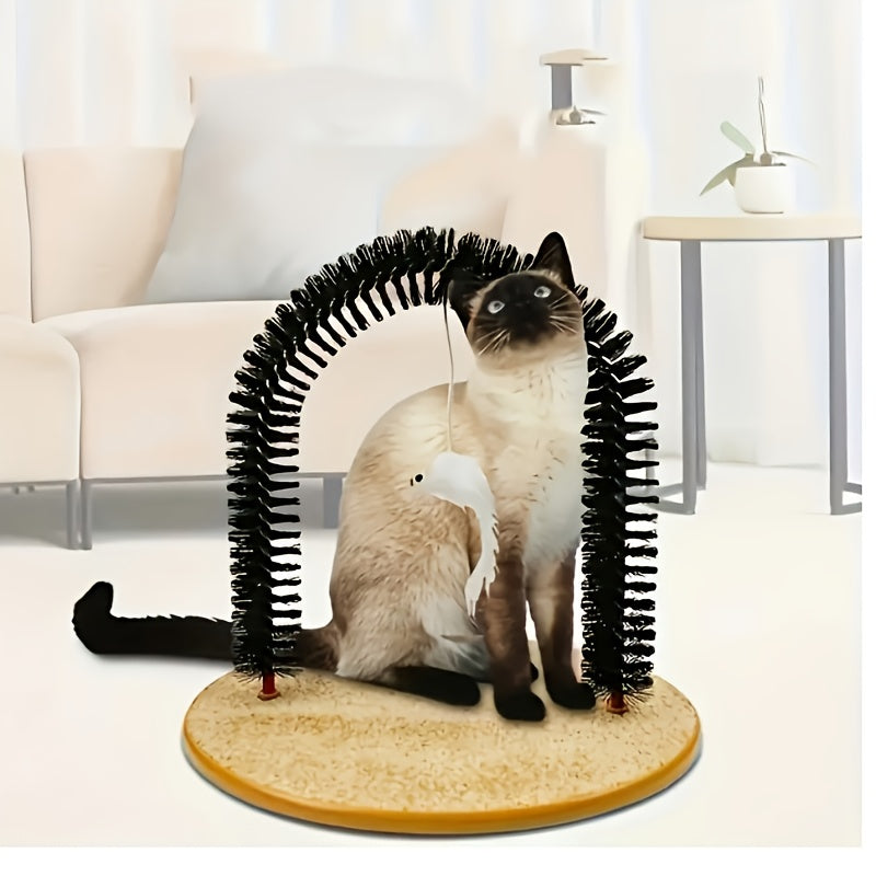 Cat Arch Self-Grooming Toy with Massage Bristles – Interactive Scratch & Groom Station for Cats and Kittens, Stimulating Rubbing Arch, Stress Relief & Hair Removal