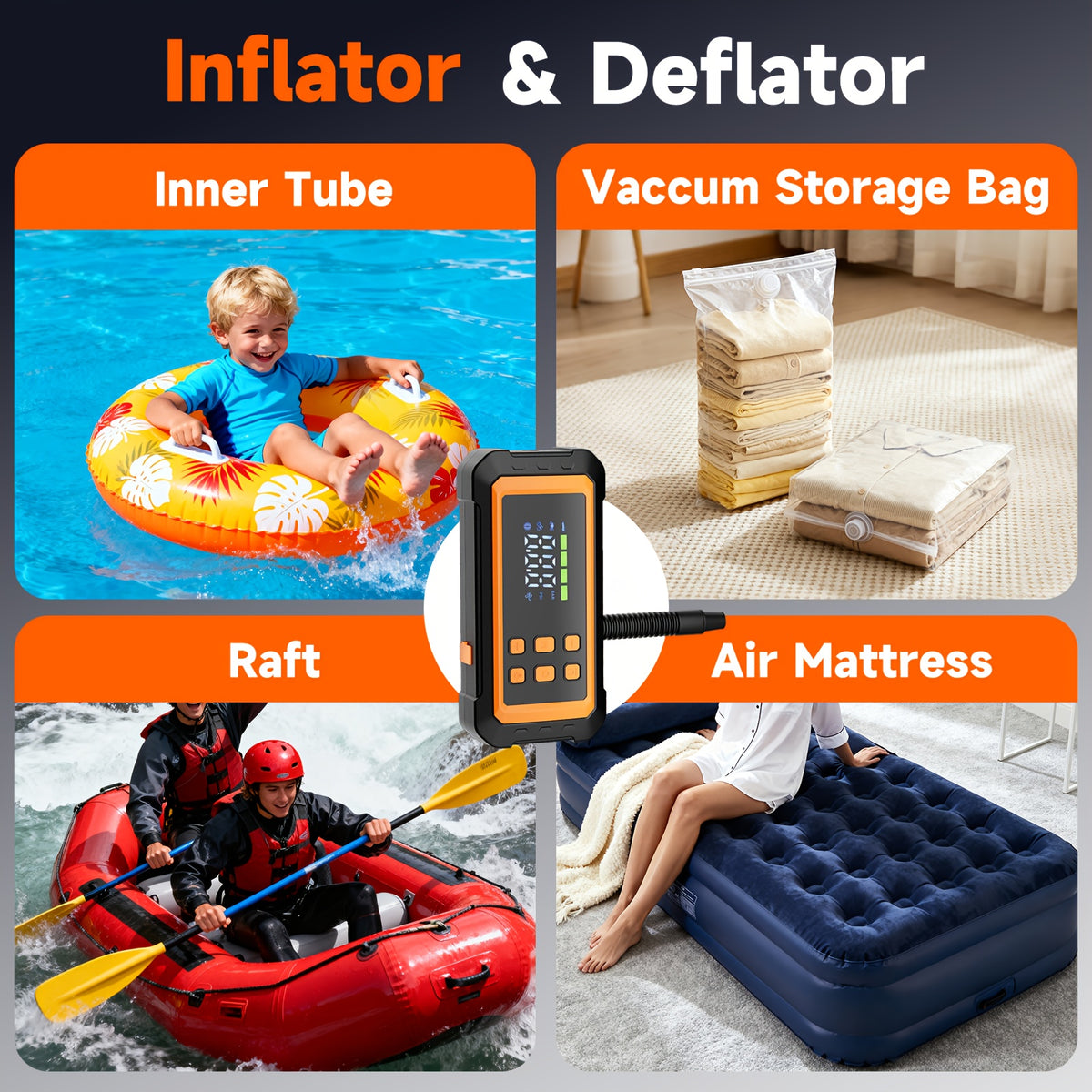 Outdoor Tent Inflator, Air Mattress Inflator, Inflatable Boat Inflator, Car Emergency Starting Power, Car Tire Inflator, Suitable for Inflatable Boats, Air Mattresses, Tents, Cars, Motorcycles, Bicycles, Balls, Outdoor Camping Rescue Equipment