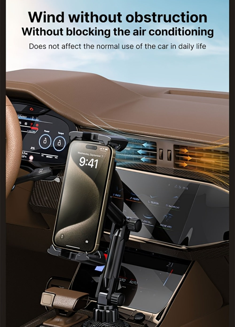 Car Phone Holder Cup Mount - Adjustable 4-13 Inch Device Stand, Universal Vehicle Cup Holder Phone Mount, Stable Grip for Safe Driving, TP08 Water Cup Style Bracket