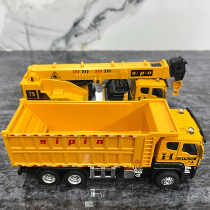 Die-Cast Construction Vehicle Toy Set – Mini Alloy Excavator, Dump Truck, Cement Mixer & Crane Trucks for Toddlers Boys Ages 3+, No Battery Needed, Birthday Christmas Gift