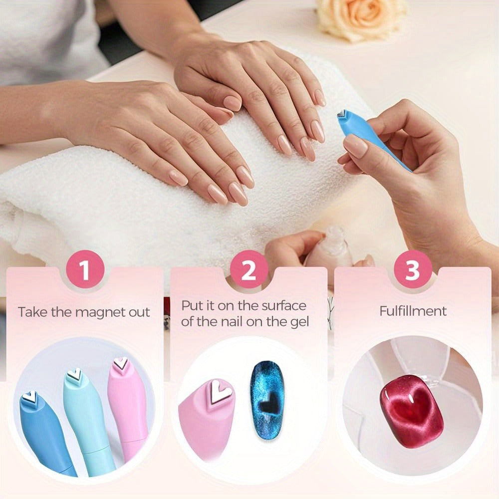 4-in-1 Y-Shaped Cat Eye Nail Magnet Stick Double Head - Heart & Multi-Pattern Magnetic Tool for Cat Eye Gel Polish Nail Art, Portable Professional Salon & Home DIY Nail Art Gift