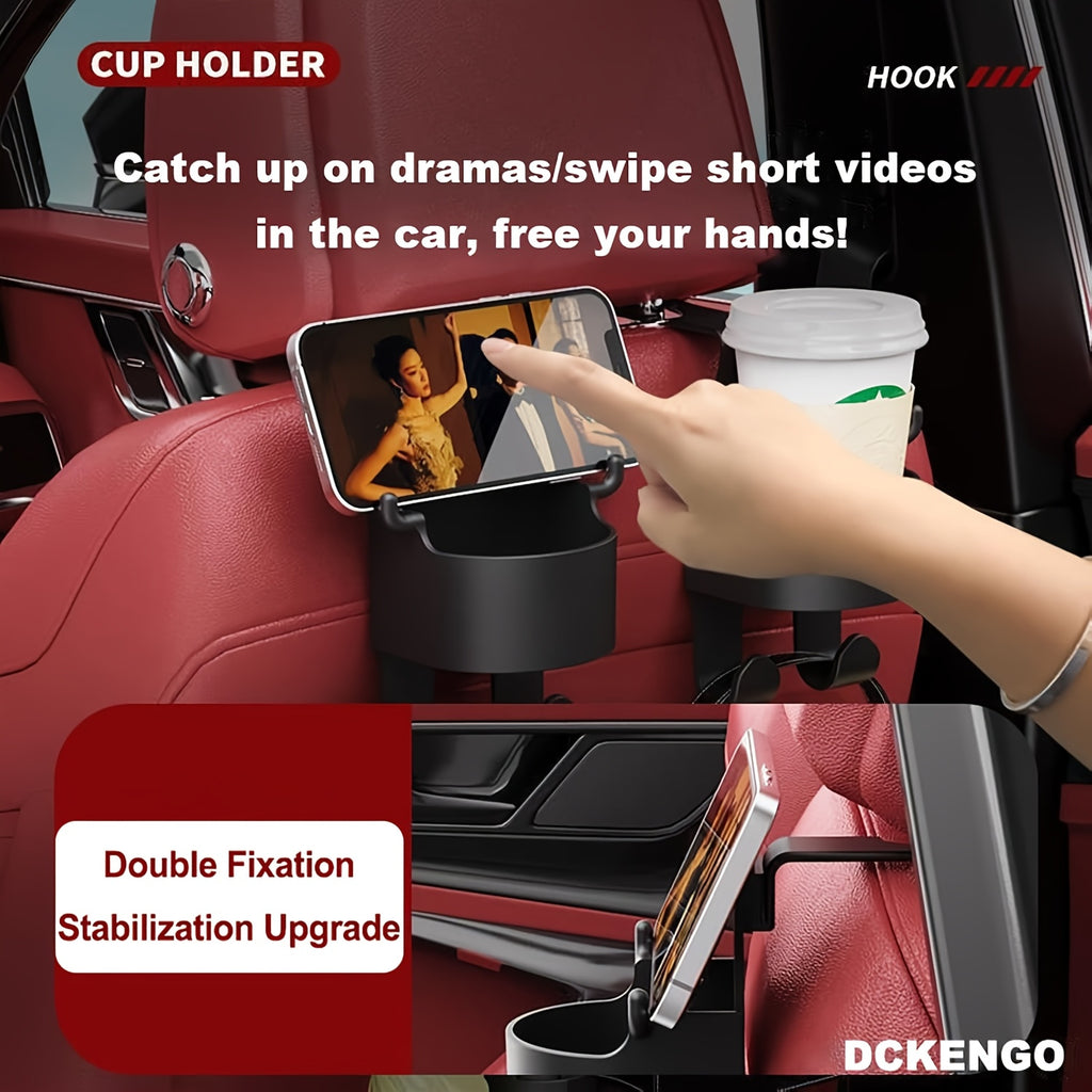 4pcs Multi-Function Car Seat Back Hook, Multi-Functional Car Seat Rear Hook, 2-In-1 Car Hook with Cup Holder- Essential Auto Interior Organizer Additions, Car Seat Headrest Hooks, Mini Car Trash Can
