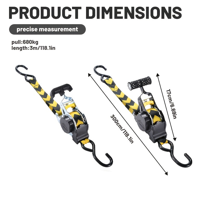 1pc/ 3pcs Auto-Retracting Ratchet Tie-Down Straps- 1499.14LB Heavy-Duty Retractable Cargo Straps with Self-Locking Function (1 Inch X 10.8 Feet)- Ideal for Transporting Trucks, Trailers, RVs, Boats, And Motorcycles