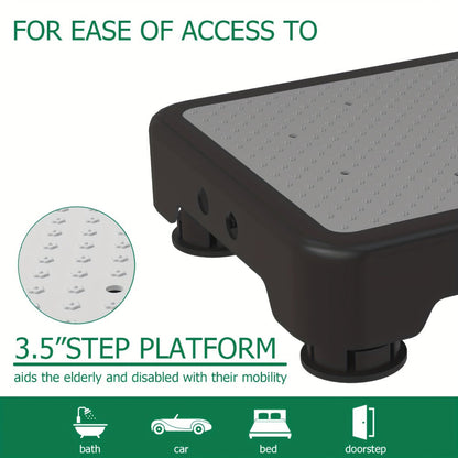 Non-Slip Step Stool Heavy Duty 550LBS Capacity Portable One Step Platform for Elderly Adults - Anti-Slip Rubber Mat Height Adjustable Indoor Outdoor Use Bed Car Door Bathroom Stair
