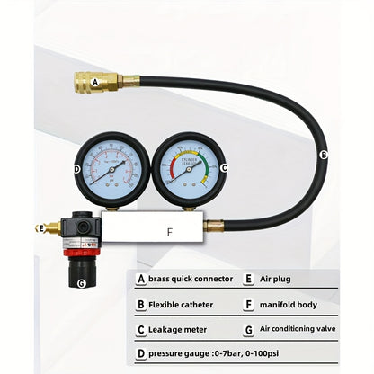 Automotive Kit for Testing Cylinder Leaks, Including a Gasoline Engine Compression Tester And a Dual Gauge Leakdown Detector Tool Set Designed for Pressure Checks And Leakage Rate Assessments on Vehicles Such As Cars, Motorcycles, And Trucks