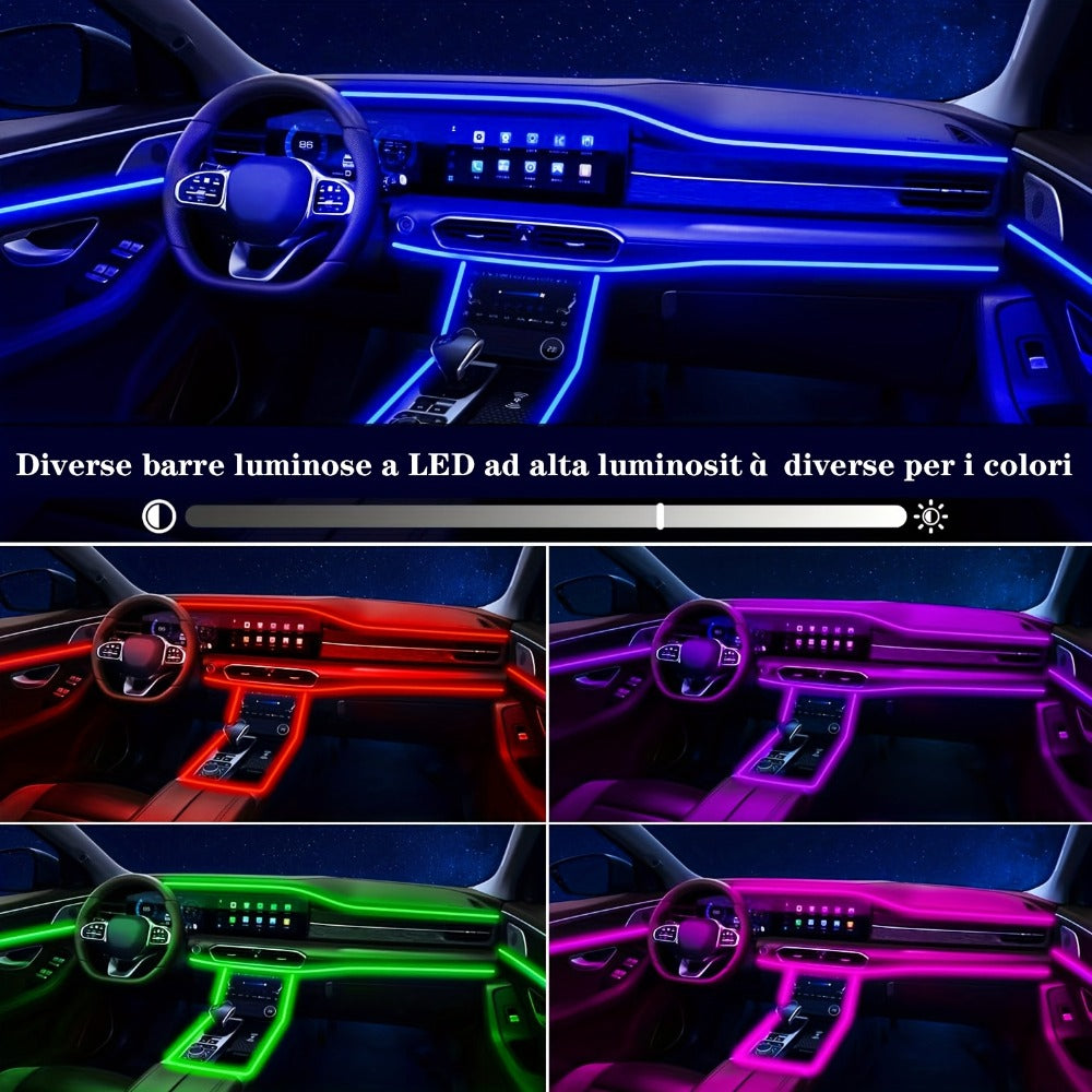 Car Interior LED Strip Lights App Control Dreamcolor Dynamic 114" Fiber Optic Ambient Lighting Kit for Center Console Door Decoration, Music Sync USB Power, 4pcs 6-in-1 10-in-1 Options