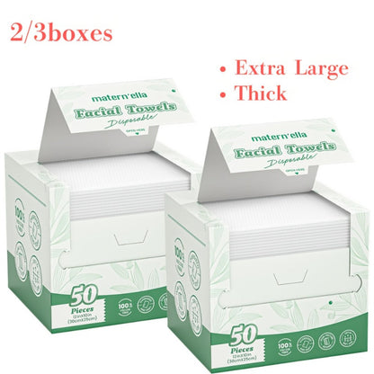 Disposable Face Towels Jumbo Ultra-Soft Extra Thick – Highly Absorbent Dry Wet Dual-Use Facial Wipes for Makeup Removal, Facial Cleansing, Spa & Travel, All Skin Types, 50 / 100 / 150 Sheets per Pack