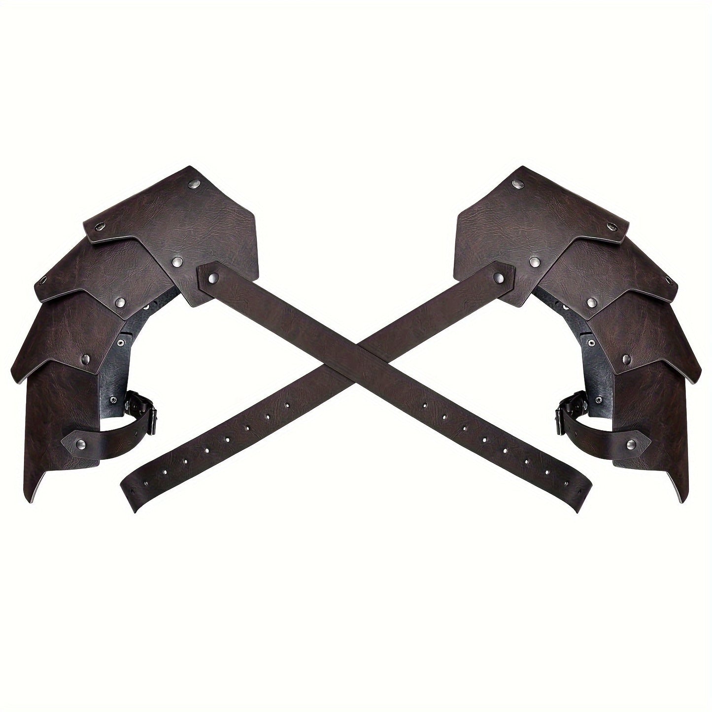 Medieval Shoulder Armor Double Pauldron for Men & Women – Embossed PU Faux Leather Warrior Pauldrons for Halloween LARP Cosplay Renaissance Fair Theater, Khaki Dark Brown Black