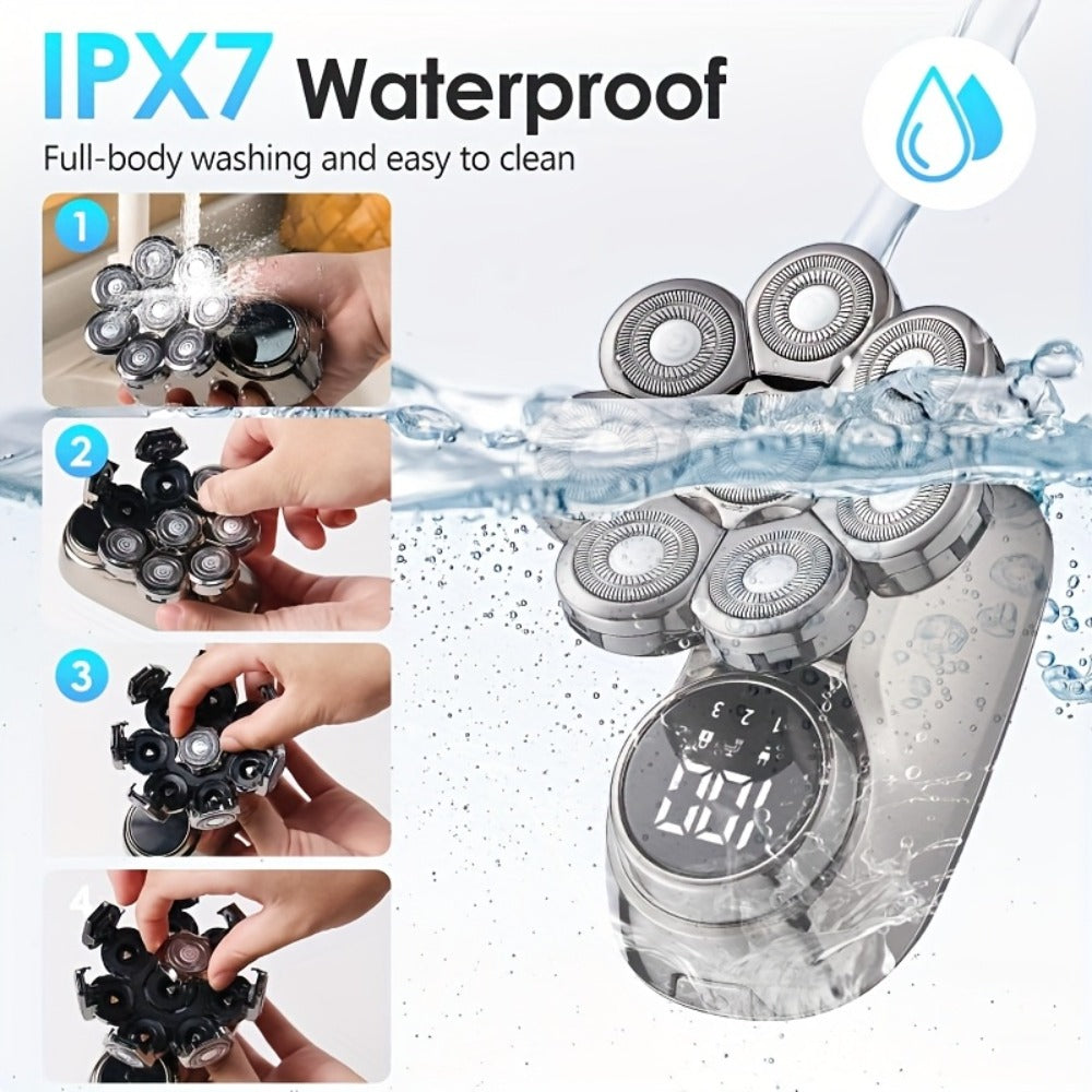 Electric Shaver 8-Blade 5-in-1 – IPX7 Waterproof USB-C Rechargeable Multi-Function Grooming Kit with Nose Hair Trimmer & Facial Brush, Fully Washable, 8D Replacement Blade Available