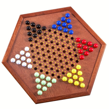 Deluxe Wooden Chinese Checkers Game Set 12.5 Inch Hexagonal Board with Storage Drawer 60 Acrylic Marbles – Classic Family Strategy Board Game for Kids Adults Game Night Gift