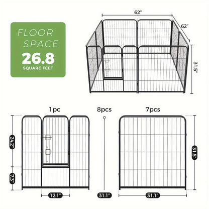 Metal Dog Playpen with Door DIY 8 or 16 Panel Foldable Pet Pen for Small Medium Large Dogs Puppies Easy Assemble Indoor Outdoor Use 24 32 40 Inch Height