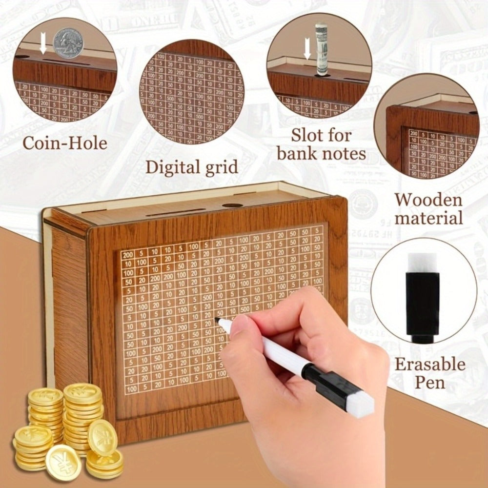 Wooden Savings Bank with Digital Counter 2-Pack – 7.87x5.7" Adult Coin Bank Holds $10,000, Savings Goal Tracker Box, Ideal Gift for Friends Family Home Decor