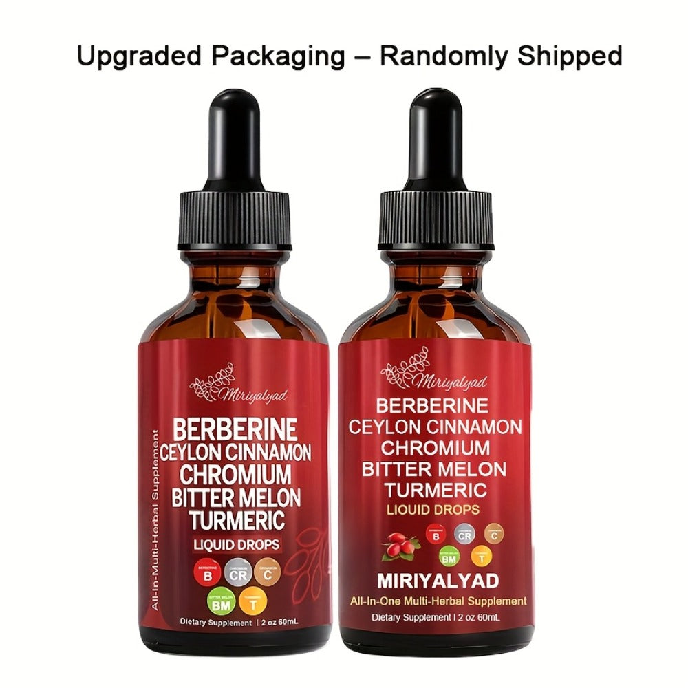 Berberine Blood Sugar Support Liquid Drops 2 fl oz with Ceylon Cinnamon Chromium Bitter Melon Turmeric — Natural Plant-Based Herbal Formula for Glucose Balance Insulin Sensitivity Metabolic Health