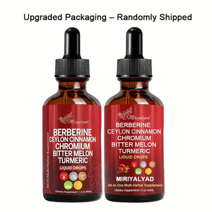 Berberine Blood Sugar Support Liquid Drops 2 fl oz with Ceylon Cinnamon Chromium Bitter Melon Turmeric — Natural Plant-Based Herbal Formula for Glucose Balance Insulin Sensitivity Metabolic Health