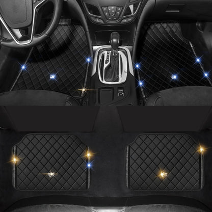 Luxury Car Floor Mats PU Leather Rhinestone Crown Embroidery – Glitter 3D Embossed Foot Pad, Easy Clean, Unisex, Red & Black