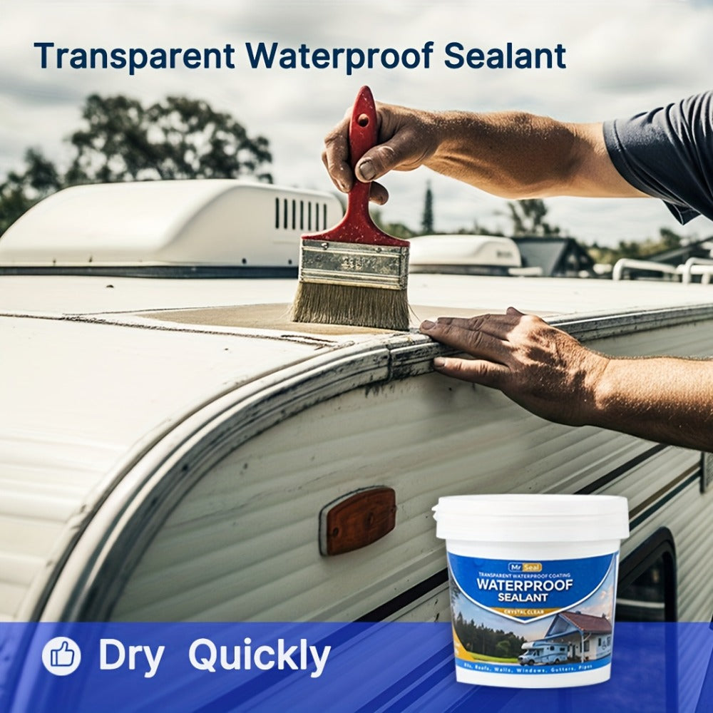 Clear Waterproof Sealant for RV Roof – Transparent Leak Repair Glue for Pipes, Gutters, Walls & Multi-Surface | Fast-Dry Water-Based Crack Filler | 500g