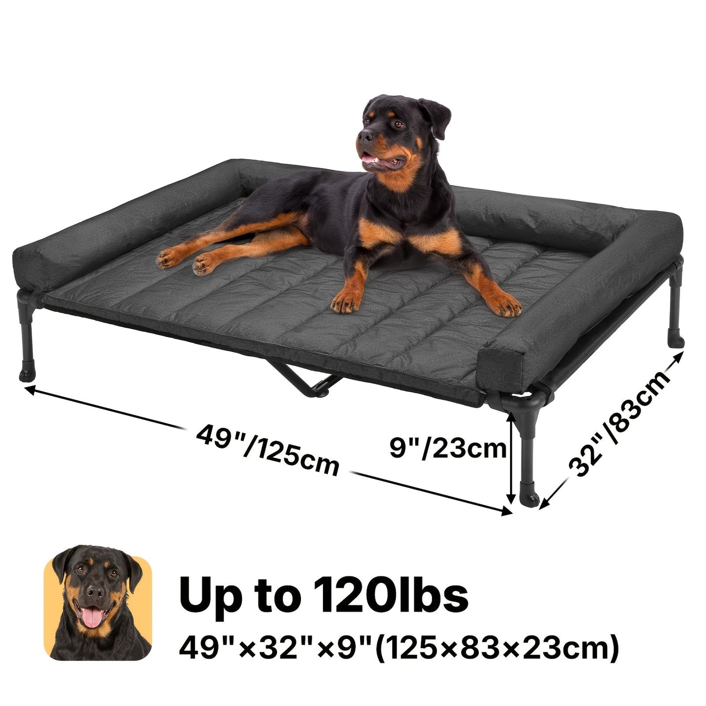 Elevated Dog Bed with Cooling Mesh & Removable Bolster Pillow Top Mat – Raised Dog Cot Bed, No-Slip Feet, Breathable Dog Sofa Bed for Indoor & Outdoor Use