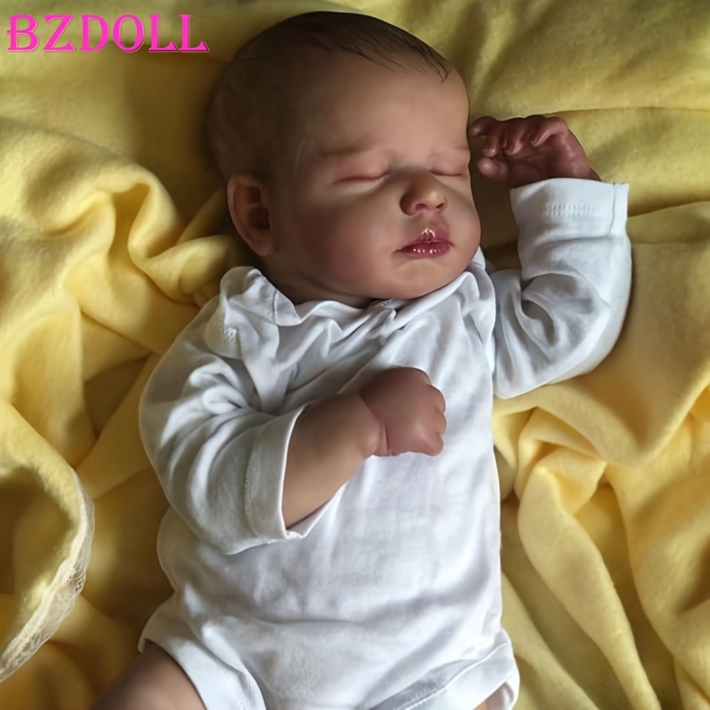 Cloth Body Reborn Baby Doll 20 Inch Sleeping Newborn – 50cm Soft Silicone Head & Limbs, 3D-Painted Skin Visible Veins, Magnetic Pacifier, Birth Certificate Included, Lifelike Gift for Collectors & Kids