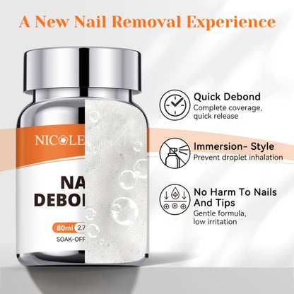 Press On Nail Debonder Remover 80ml — Fast 3-5 Second Soak-Off Liquid for False Tips, Rhinestone Glue Remover, No Damage Easy Dissolve, Professional Nail Care Tool for Women Home Salon
