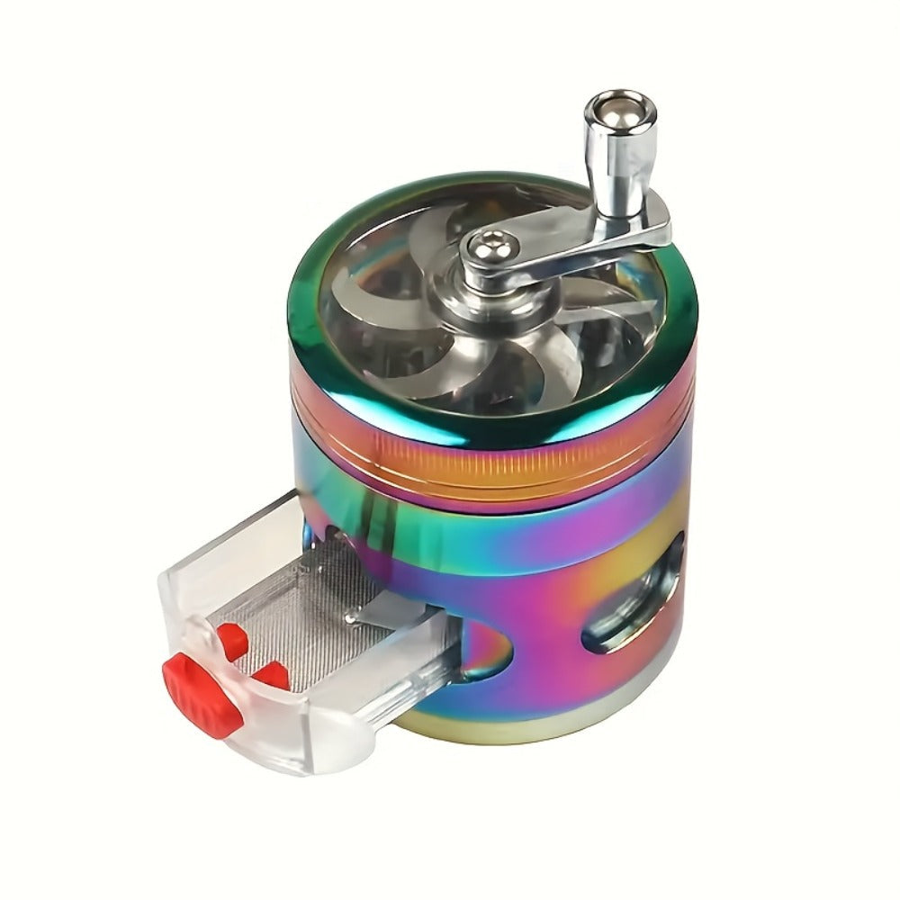 Spice Grinder 4-Layer Hand Crank Metal Herb Grinder – Colorful Rainbow Multifunctional Spice Crusher for Kitchen, Manual Spice Mill, Kitchen Gadget Gift