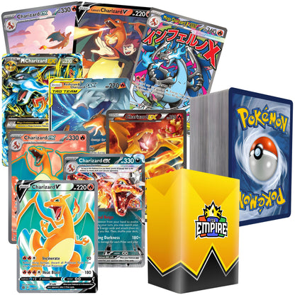 Charizard Guaranteed Pokemon Bundle – 100 Cards with 1 Charizard Rare Card Guaranteed | 10 Holos & Rares | TCG Storage Box Included | Gift for Kids & Collectors Ages 6+