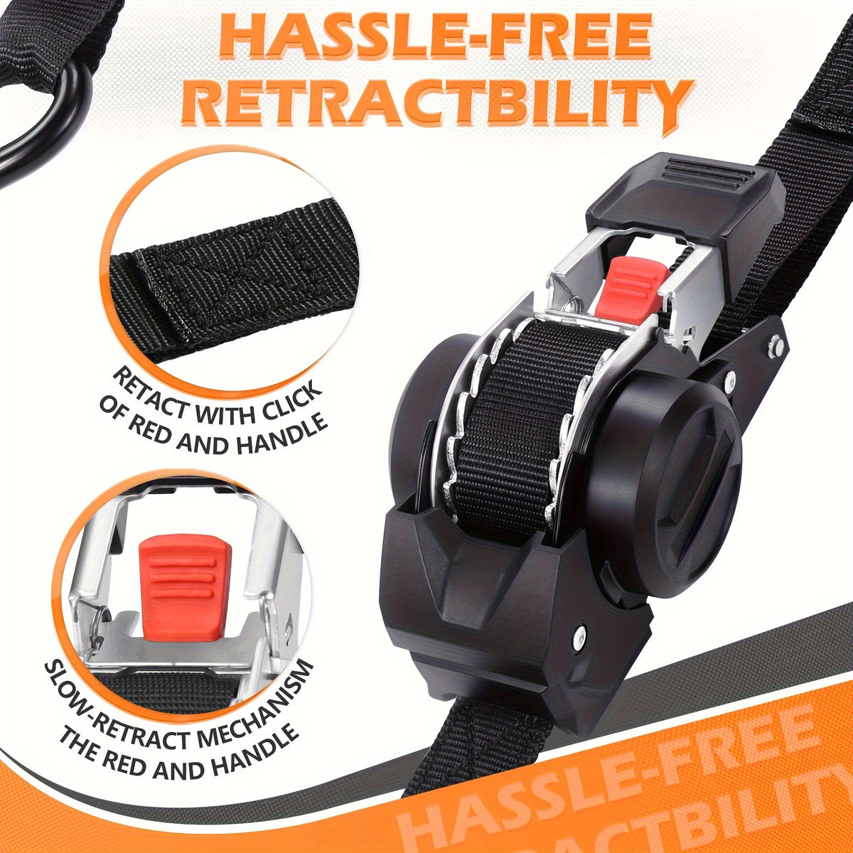 Automatic Retractable Ratchet Strap, Speed Control for Retrieval, Available in 2 Specifications, Hook Lock And Storage Bag for Securing Goods, Motorcycle Transportation And Towing, The Best Gift Choice for Christmas And Festive Occasions