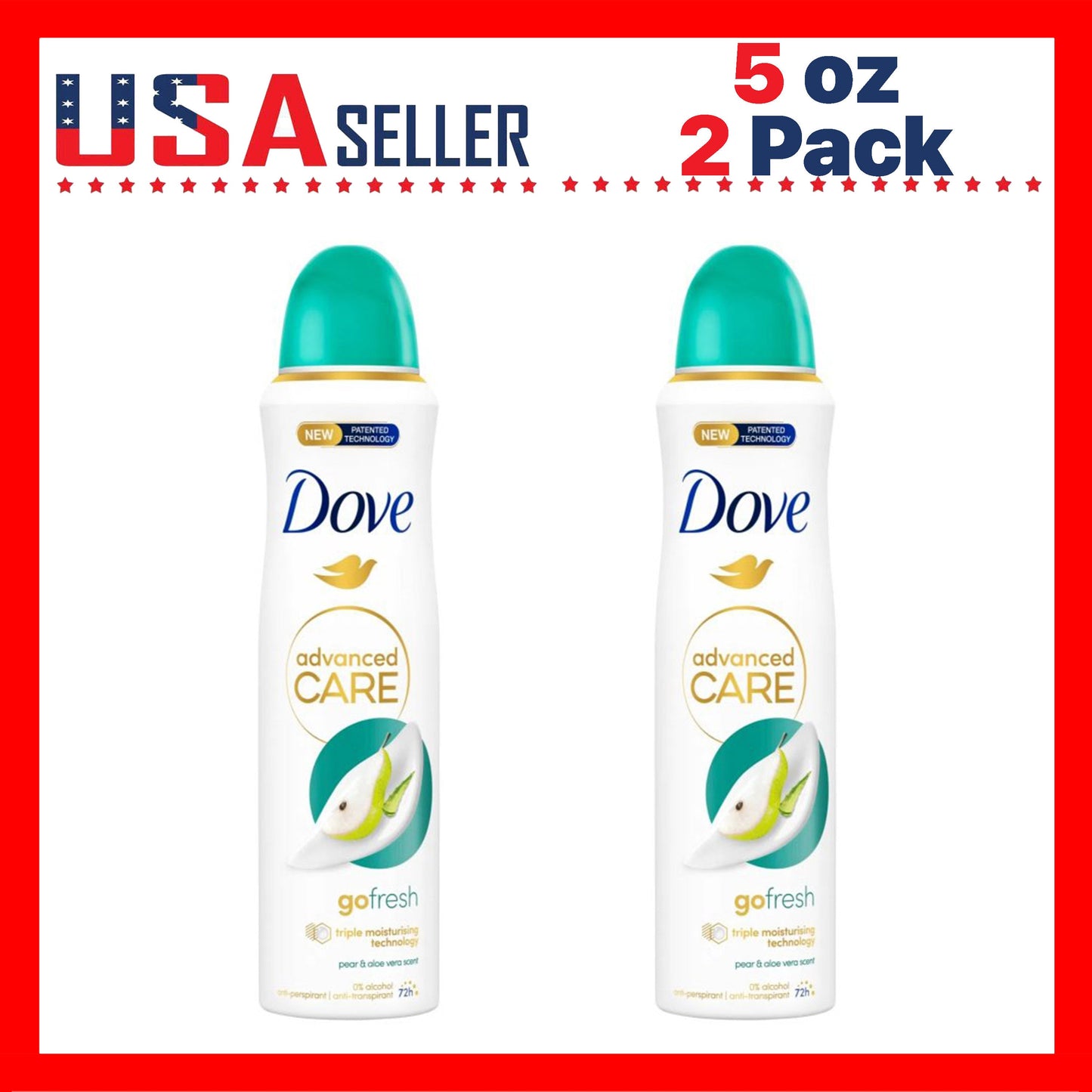 Deodorant Spray for Women 2 Pack – Dove Go Fresh Pear & Aloe Vera 150ml, 48H Fresh Protection, 0% Alcohol, Moisturizing Care, No White Marks, Quick-Dry Aerosol, Long-Lasting Fruity Scent, Daily Use Gym Travel