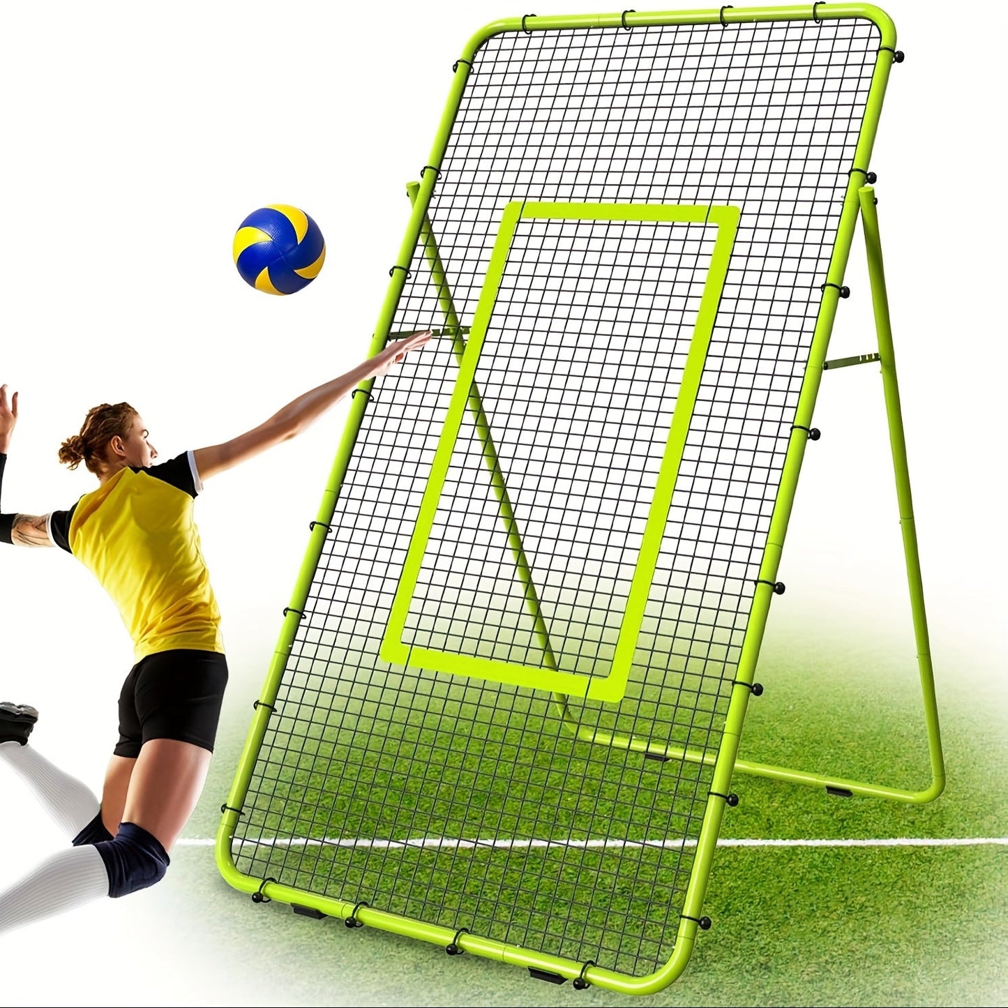 Volleyball Rebounder Net 7x4ft Adjustable Angle – Portable Steel Frame Training Rebounder with High-Tension PE Netting & 24 Elastic Cords for Volleying Bumping Spiking Practice – Solo & Team Drills