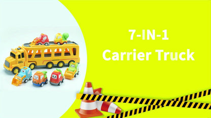 Transport Construction Truck Toy for Boys – 16.9 Inch Large Carrier Truck with 6 Cars, Lights & Sounds, Push & Go Vehicle Playset for Kids Toddlers, Birthday Christmas Gift for Boys Girls