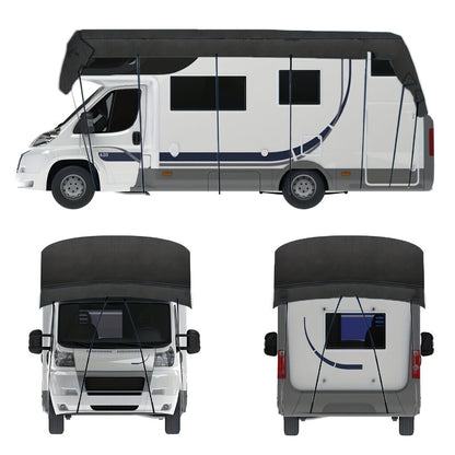 RV Cover Waterproof Heavy Duty Oxford Fabric Sunshade Anti-Falling Leaves Foldable Motorhome Caravan Trailer Protection Cover Multiple Sizes Black Grayish-White 16FT to 41FT