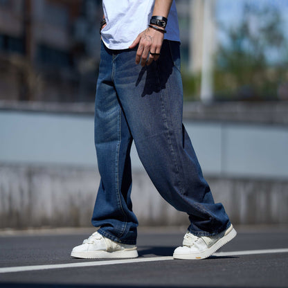 Men's Baggy Jeans - Classic Wash Clean Finish Streetwear
