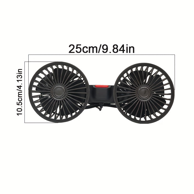 Car Fan, Car Small Air Conditioner, Double-headed Rear Exhaust Fan, Strong Wind, 5 Blades, 360-degree Rotation, Extra Large Air Volume, Subwoofer Operation, Easy Clip Installation, Foldable Hidden Under Headrest, Disassembly for Multi-scene Use