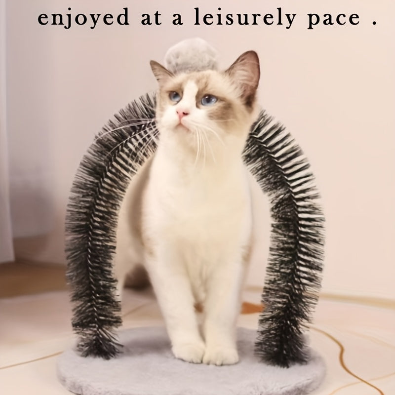 Cat Arch Self-Grooming Toy with Massage Bristles – Interactive Scratch & Groom Station for Cats and Kittens, Stimulating Rubbing Arch, Stress Relief & Hair Removal