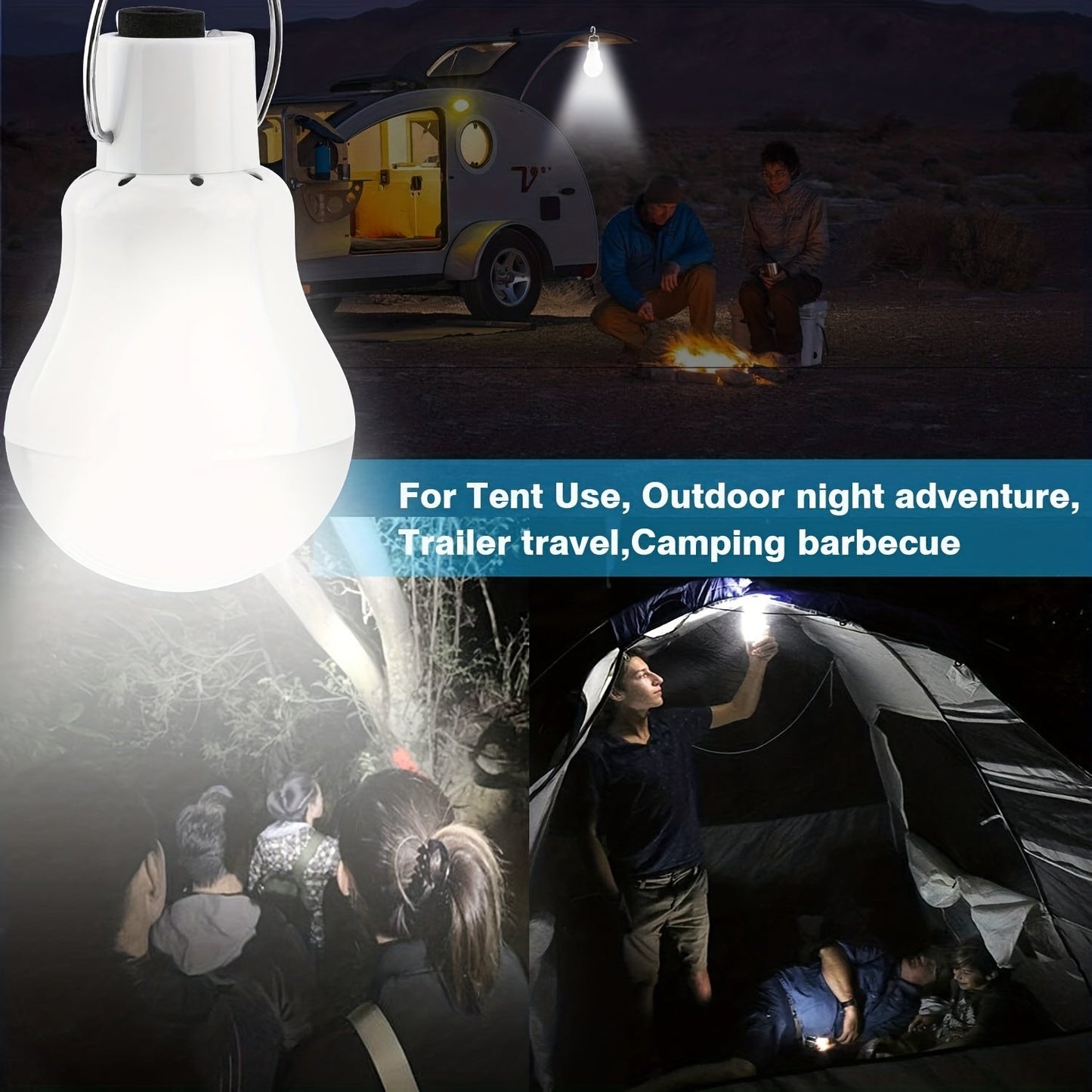 Outdoor Solar Light Bulb with 3.5M Cable – 110 Lumen 12 LED, 800mAh Rechargeable, 6000K Daylight, Portable Hanging Lamp for Garden, Yard, Garage, Chicken Coop & Tent Camping, 2/4 Pack