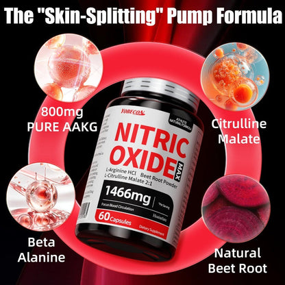 Nitric Oxide Supplement 10-in-1 with L-Arginine, L-Citrulline, AAKG & Beetroot - Blood Flow, Endurance & Energy Booster for Men and Women - Pre-Workout Performance Formula
